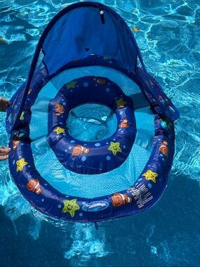 Blue Kids Inflatable Pool Float with Sun Canopy